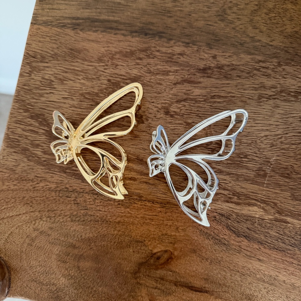 Elegant Silver and Gold Butterfly Claw Clips